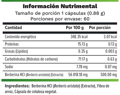 NUTRAVIA BERBERINE HCL 500 MG 60 CAP